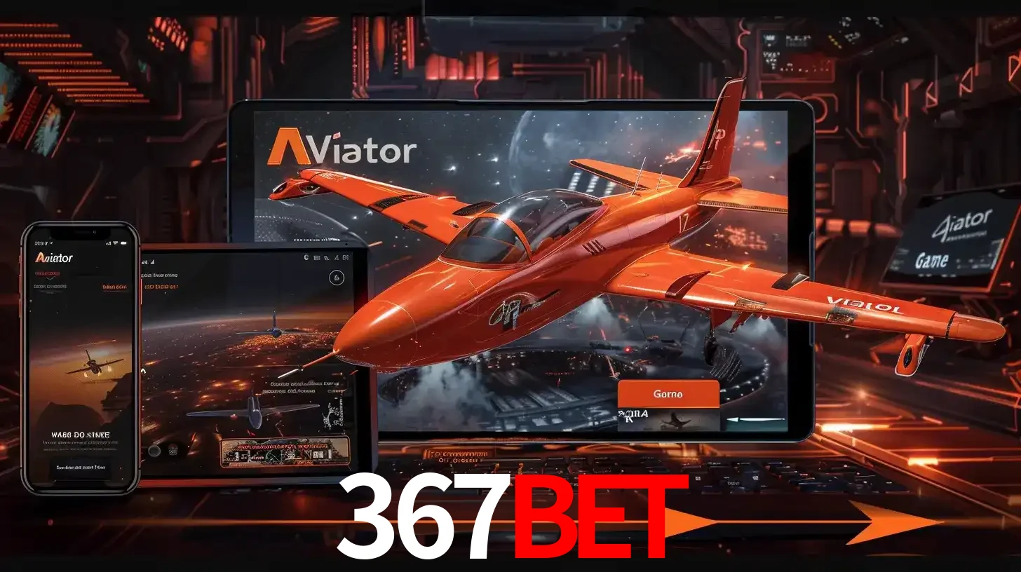 Apresentação tecnológica do jogo Aviator com um avião saindo da tela de um tablet, demonstrando a experiência imersiva em múltiplos dispositivos no 367bet.