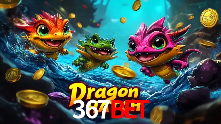 Arte promocional do jogo Dragon Hatch com três adoráveis dragões bebês nadando entre moedas de ouro, um dos slots mais divertidos para jogar no cassino 367bet.
