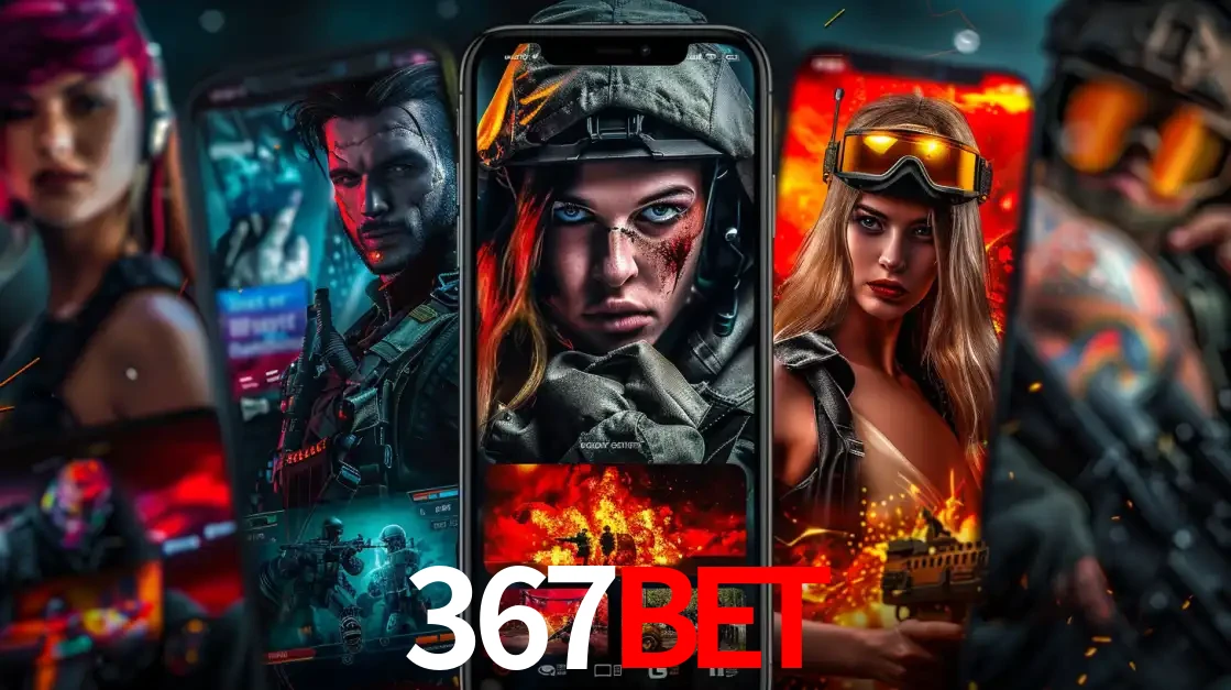 Montagem de telas de celular mostrando diversos personagens, masculinos e femininos, de um jogo de tiro, ilustrando a diversidade de equipes de e-sports para apostar no 367bet.