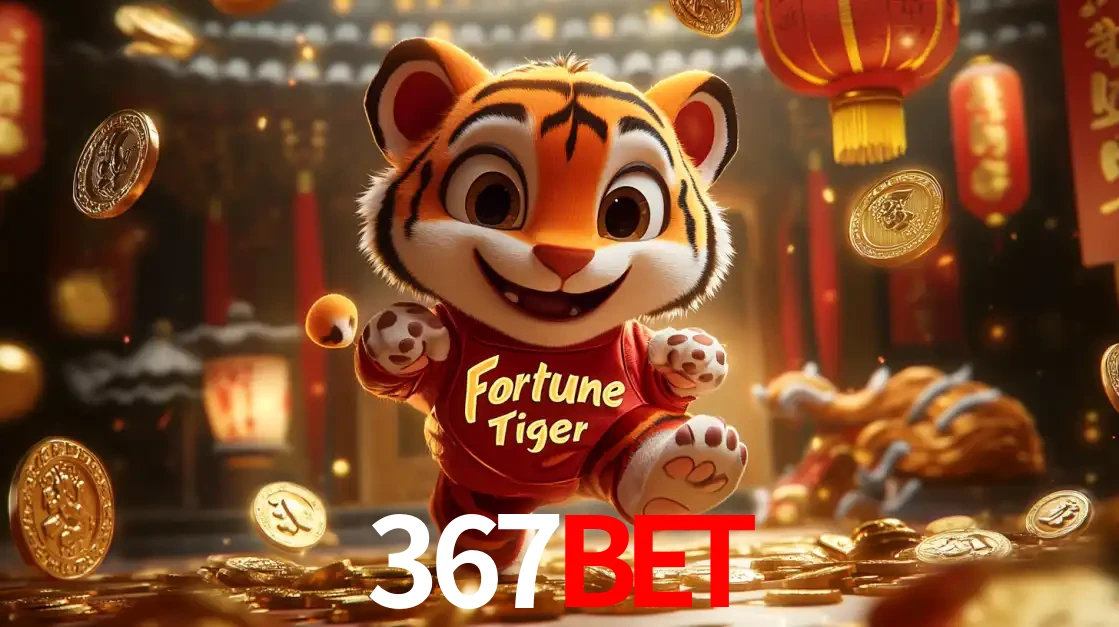 O alegre personagem do Fortune Tiger correndo sobre um caminho de moedas de ouro, simbolizando os grandes prêmios e a diversão do popular jogo de slot do 367bet.